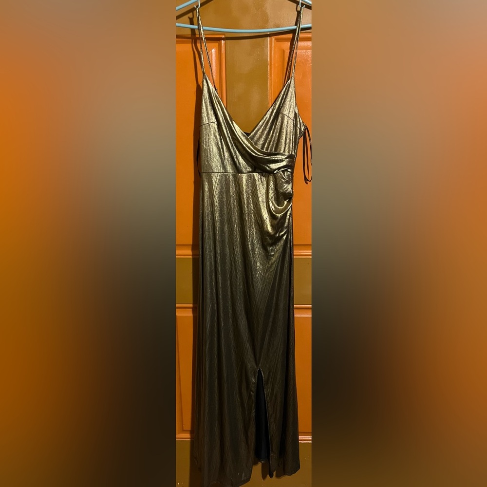 NWT Forever 21 Metallic Gold Slip Maxi Dress